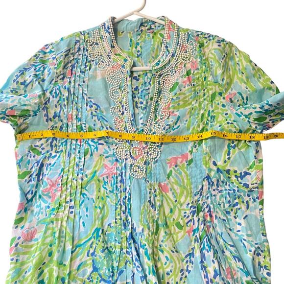 Lilly Pulitzer blue heaven Sarasota beaded tunic top S preppy beaded EUC - Picture 4 of 7